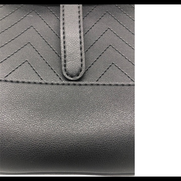 IMOSHION Black Vegan Leather Chevron Quilted Flap Backpack Gold Hardware